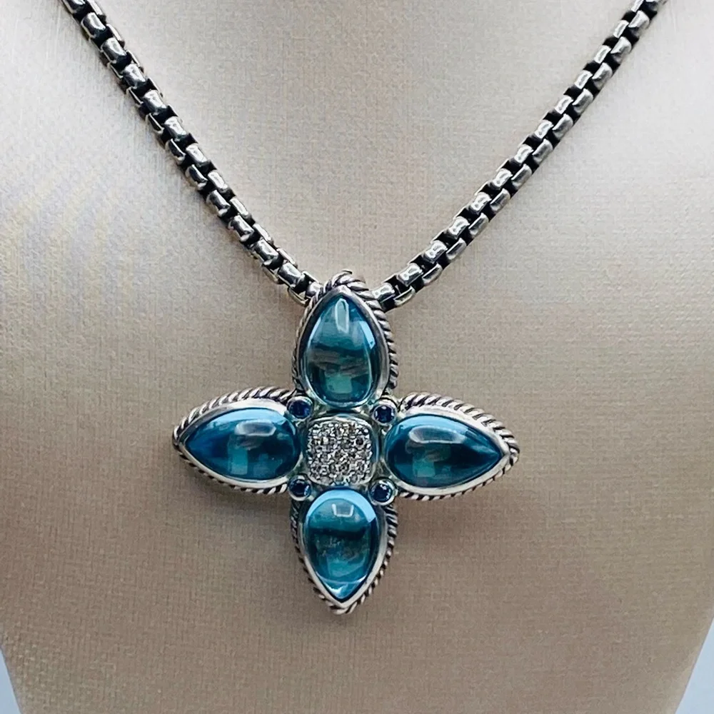David Yurman Renaissance Blue Topaz Diamond Teardr - Picture 7 of 11